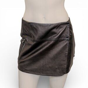 DIANE VON FURSTENBERG Black Leather Mini Skirt w/Zippers